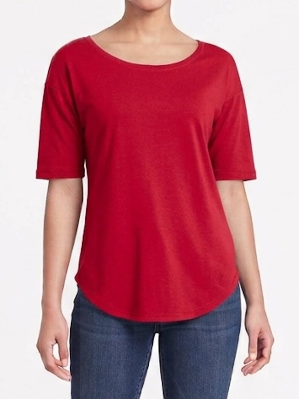 Lands' End Women's Top T-Shirt Red Elbow Sleeve Balletneck Small